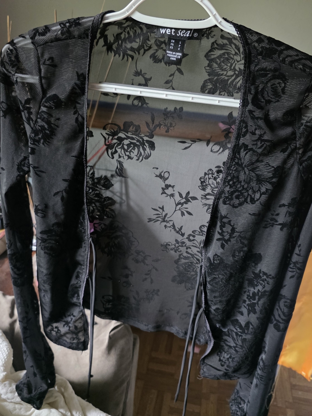 Wet Seal Black Floral Sheer Cardigan